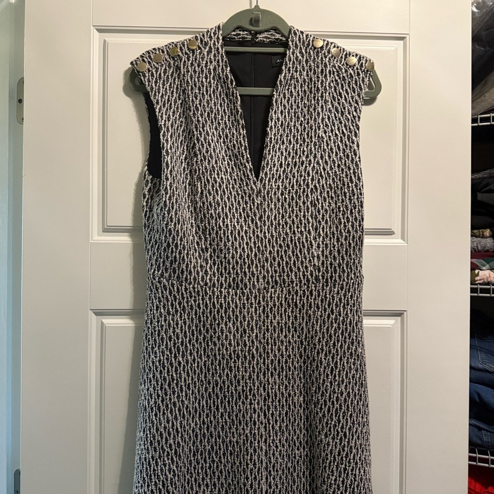 Andrew Marc Black and White Textured Midi Dress